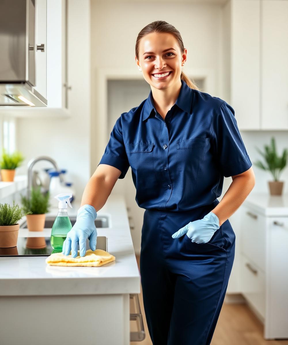 Professional Meridian cleaner at work in a bright home